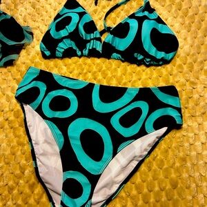 Stylish Black and Green Bikini Set